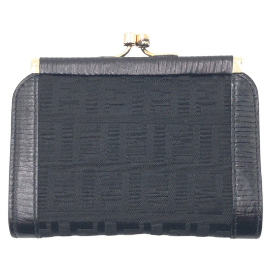FENDI Coin case cotton black black gold Coin case Coin Pocket Zucca Women Used Authentic
