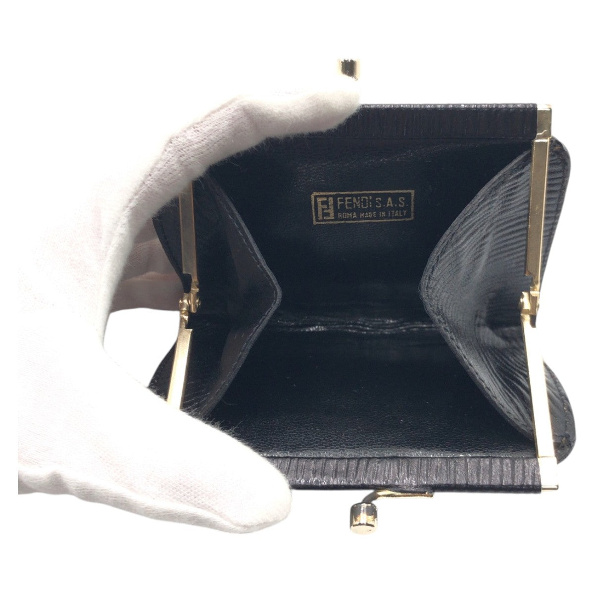 FENDI Coin case cotton black black gold Coin case Coin Pocket Zucca Women Used Authentic