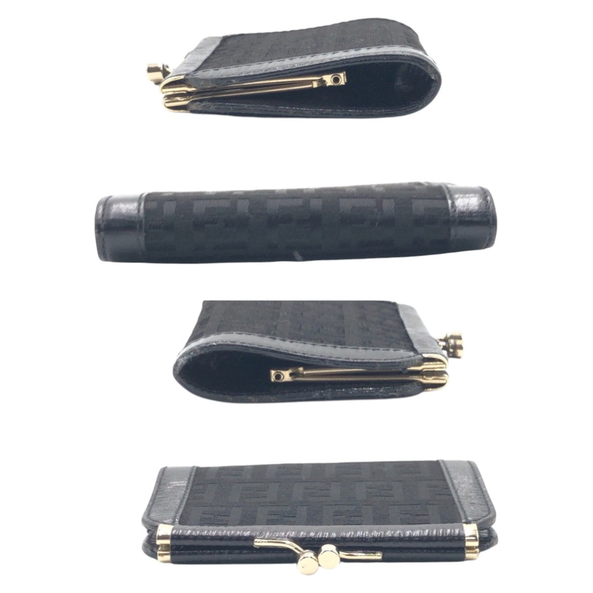 FENDI Coin case cotton black black gold Coin case Coin Pocket Zucca Women Used Authentic