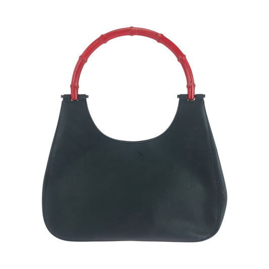 GUCCI Shoulder Bag 001 3739 leather Black Red SilverMetal One Shoulder Bag Handbag Bamboo Women Used Authentic