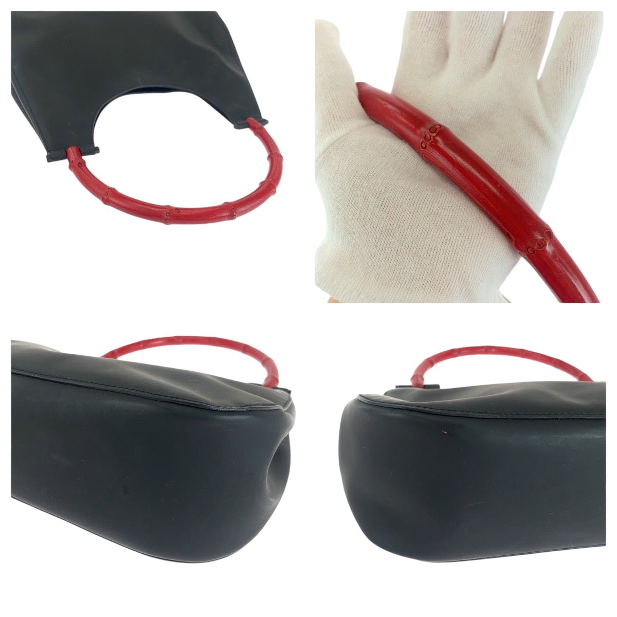 GUCCI Shoulder Bag 001 3739 leather Black Red SilverMetal One Shoulder Bag Handbag Bamboo Women Used Authentic