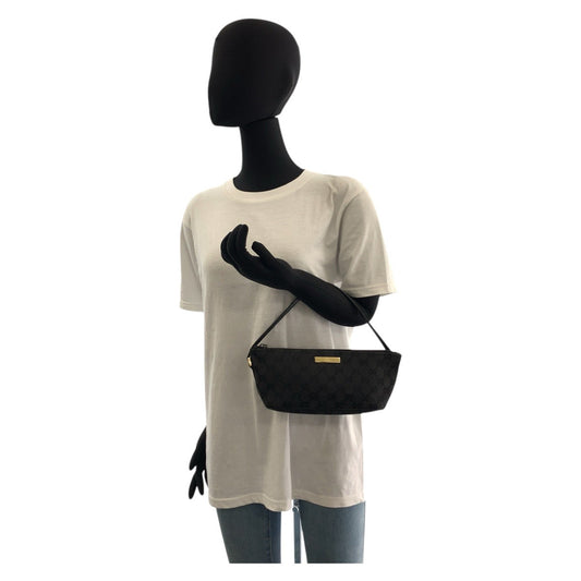 GUCCI Handbag 039 1103 GG canvas, leather Black GoldMetal Handbag accessory pouch Women Used Authentic