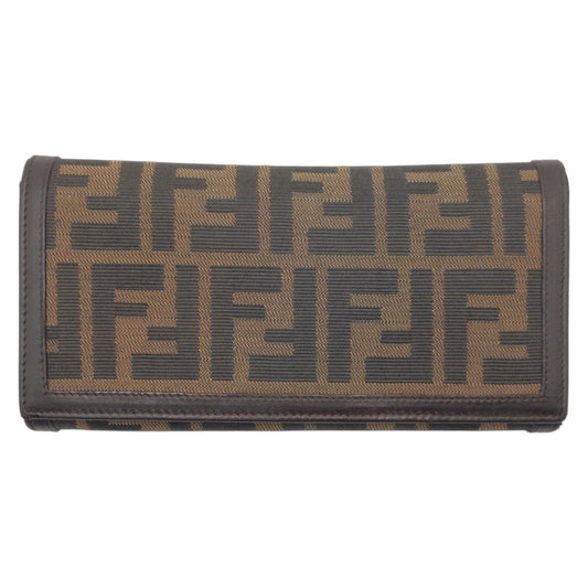 FENDI Long Wallet Purse 2270 canvas Brown Silver Metal Zucca