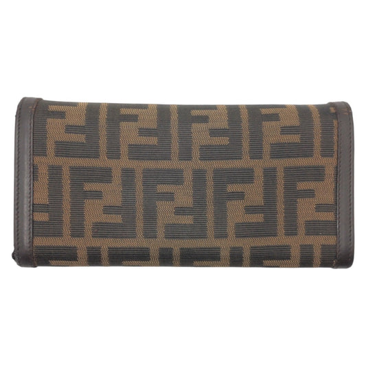 FENDI Long Wallet Purse 2270 canvas Brown Silver Metal Zucca