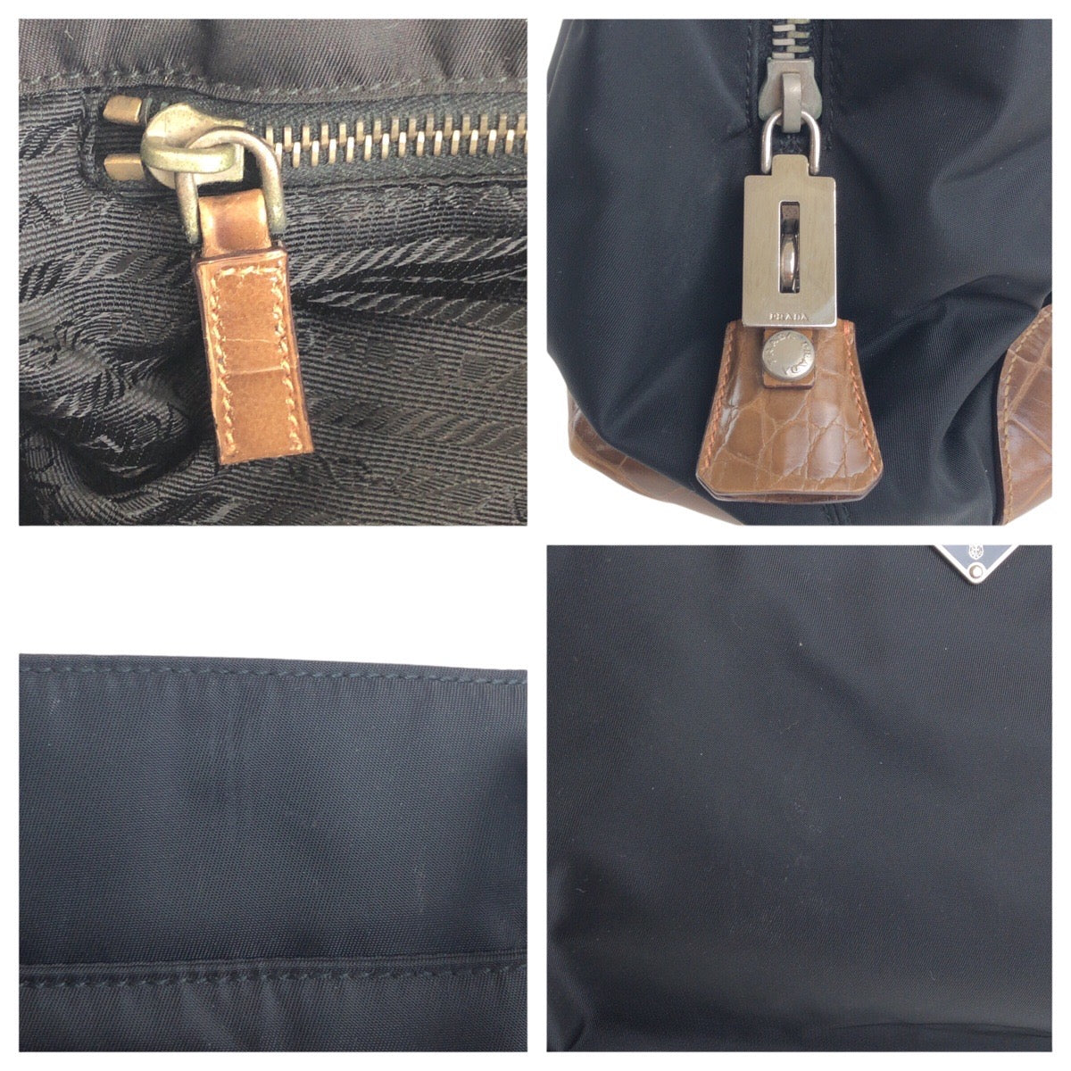 PRADA Shoulder Bag Nylon, Leather Black Brown SilverMetal Shoulder Bag Tote Bag Test Triangle With logo Women Used Authentic