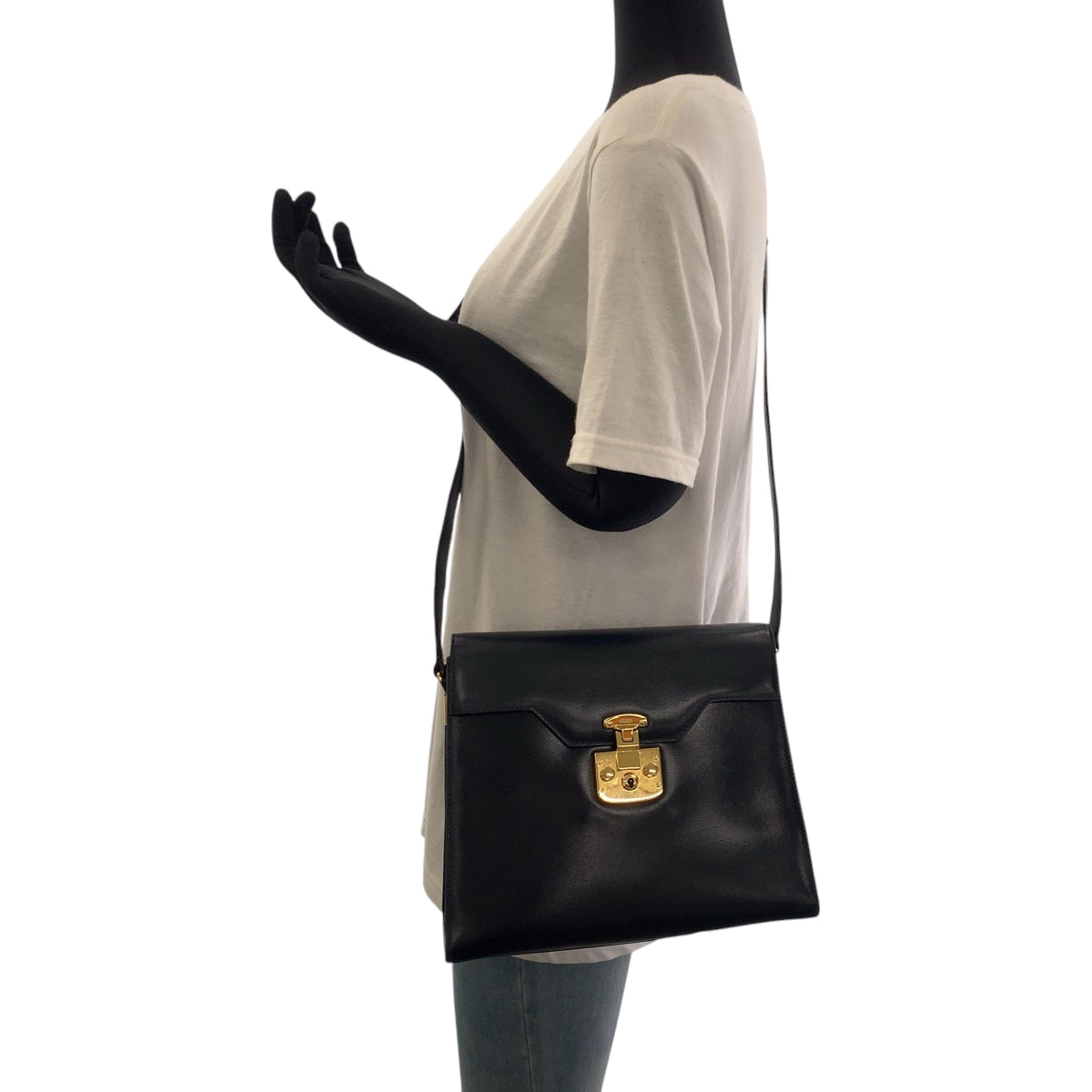 GUCCI Shoulder Bag 001 46 1504 leather Black GoldMetal Shoulder Bag Old Gucci Ready lock Women Used Authentic