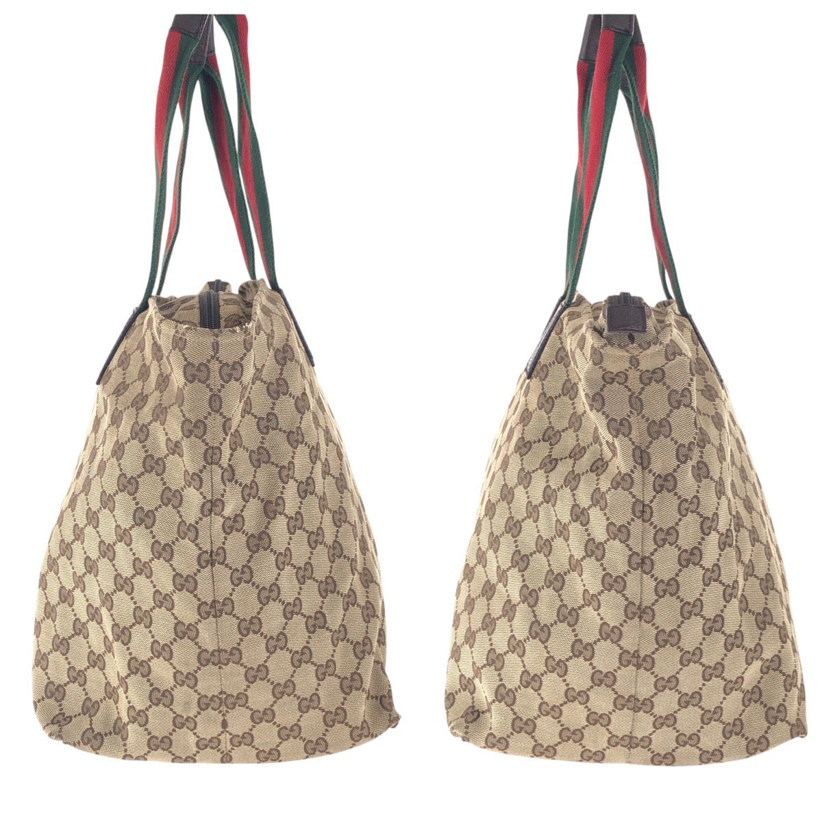 GUCCI Tote Bag 131231 GG canvas, leather Brown Silver Metal Tote Bag Shoulder Bag Sherry line Women Used Authentic