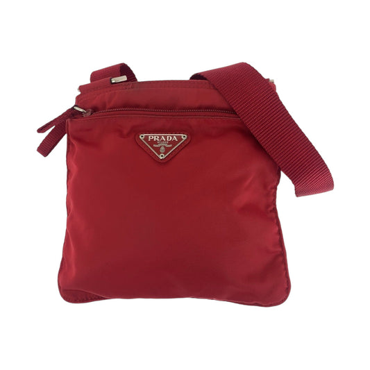 PRADA Shoulder Bag B7372 Nylon Red Silver Metal Shoulder Bag Sacoche Test Triangle With logo Women Used Authentic