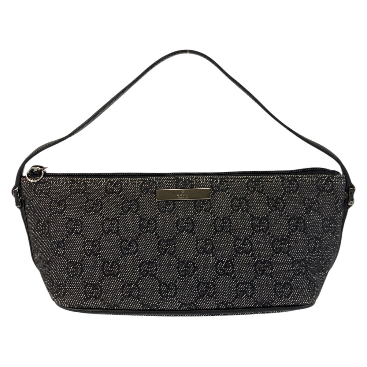 GUCCI Handbag 07198 GG canvas, leather Black SilverMetal Handbag accessory pouch Women Used Authentic