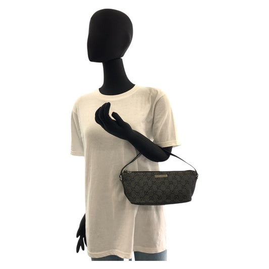GUCCI Handbag 07198 GG canvas, leather Black SilverMetal Handbag accessory pouch Women Used Authentic