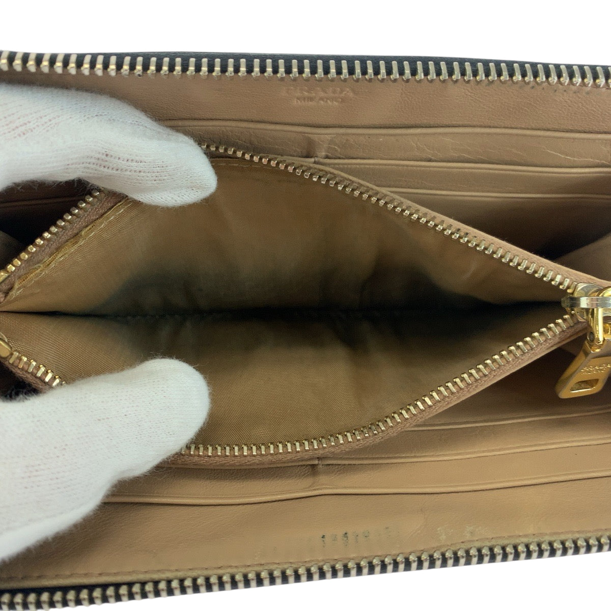 PRADA Long Wallet Purse Patent leather Black GoldMetal Long wallet Zip Around logo mens Used Authentic