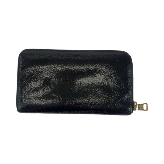 PRADA Long Wallet Purse Patent leather Black GoldMetal Long wallet Zip Around logo mens Used Authentic