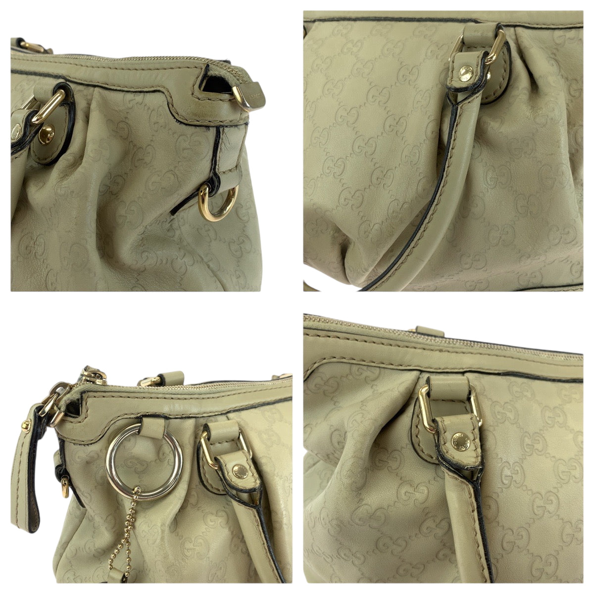 GUCCI Shoulder Bag 247902 leather Ivory Gold Metal Shoulder Bag Handbag 2way Guccisima Sukey Women Used Authentic