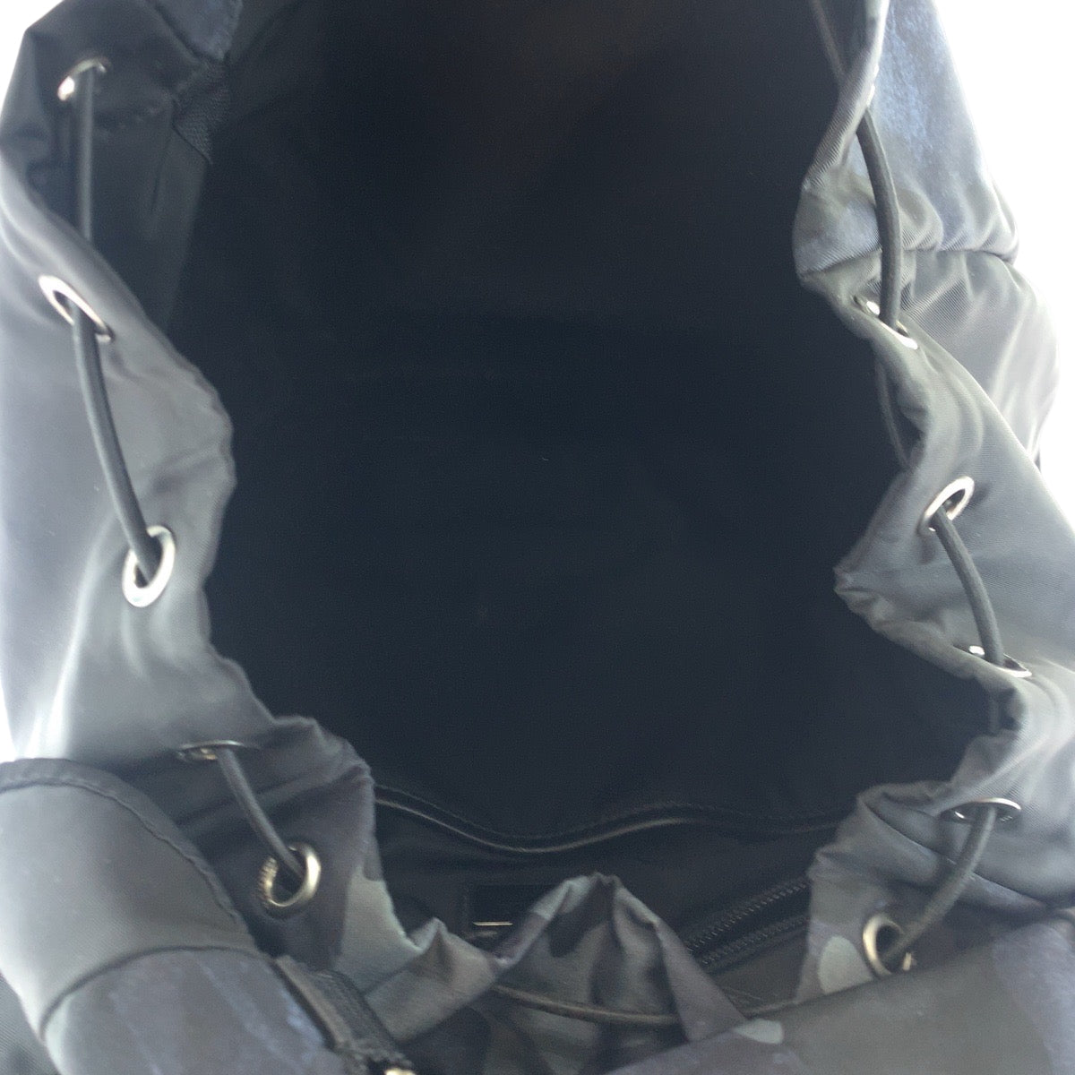 PRADA Backpack 2VZ135 Nylon Black Blue Gray SilverMetal Backpack Backpack Camouflage Pattern Triangle With logo mens Used Authentic