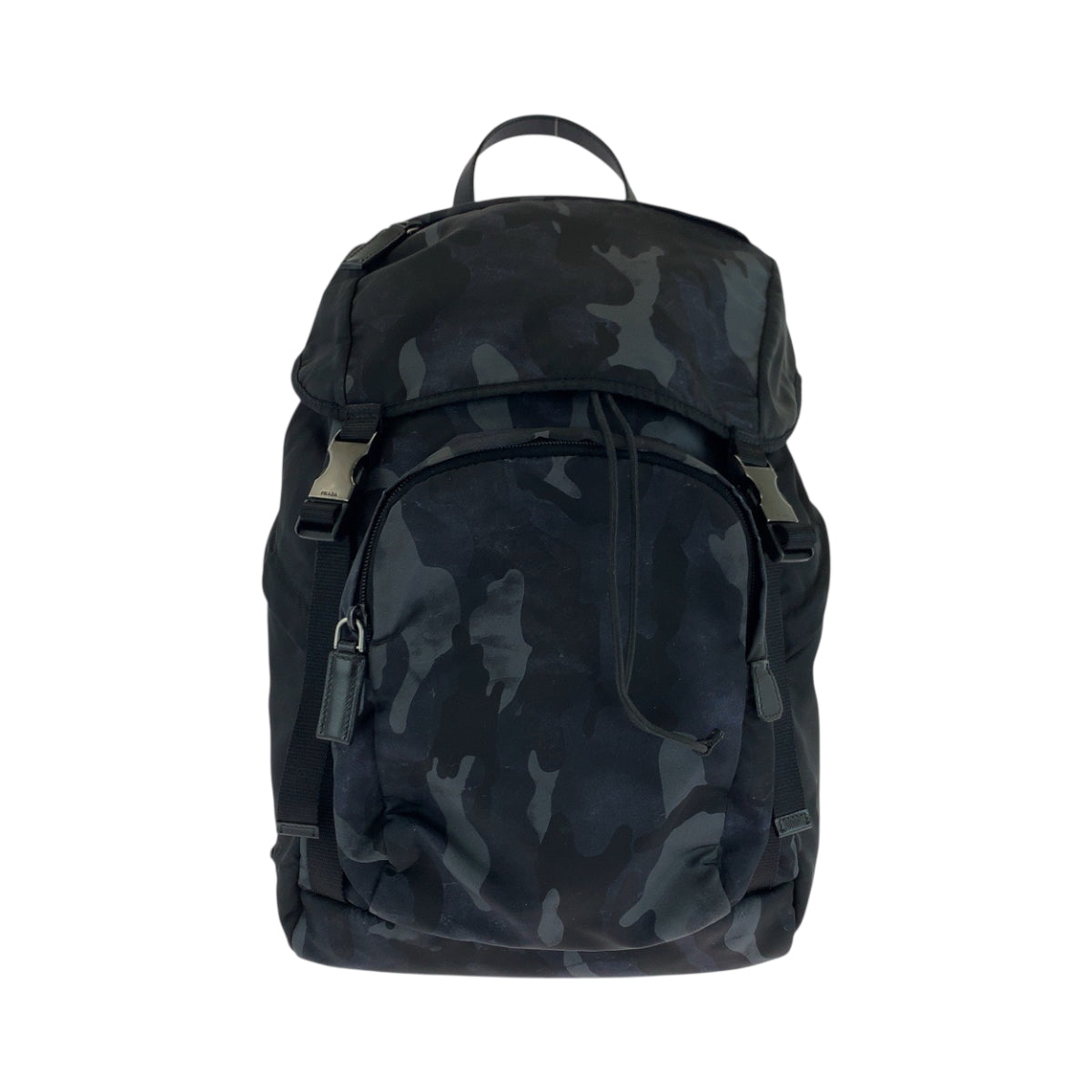 PRADA Backpack 2VZ135 Nylon Black Blue Gray SilverMetal Backpack Backpack Camouflage Pattern Triangle With logo mens Used Authentic