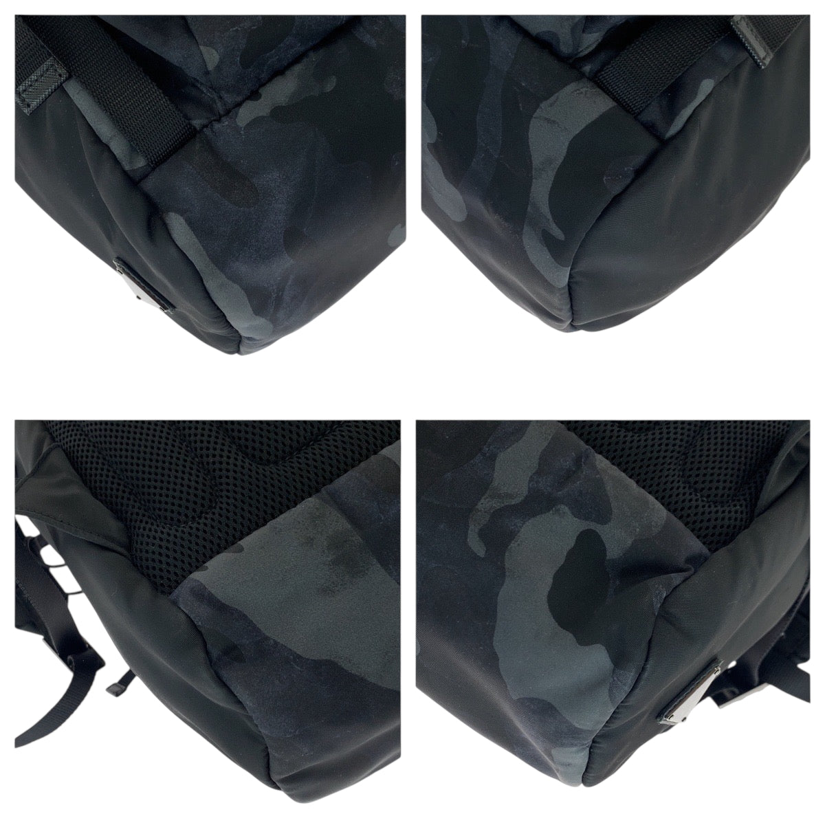 PRADA Backpack 2VZ135 Nylon Black Blue Gray SilverMetal Backpack Backpack Camouflage Pattern Triangle With logo mens Used Authentic