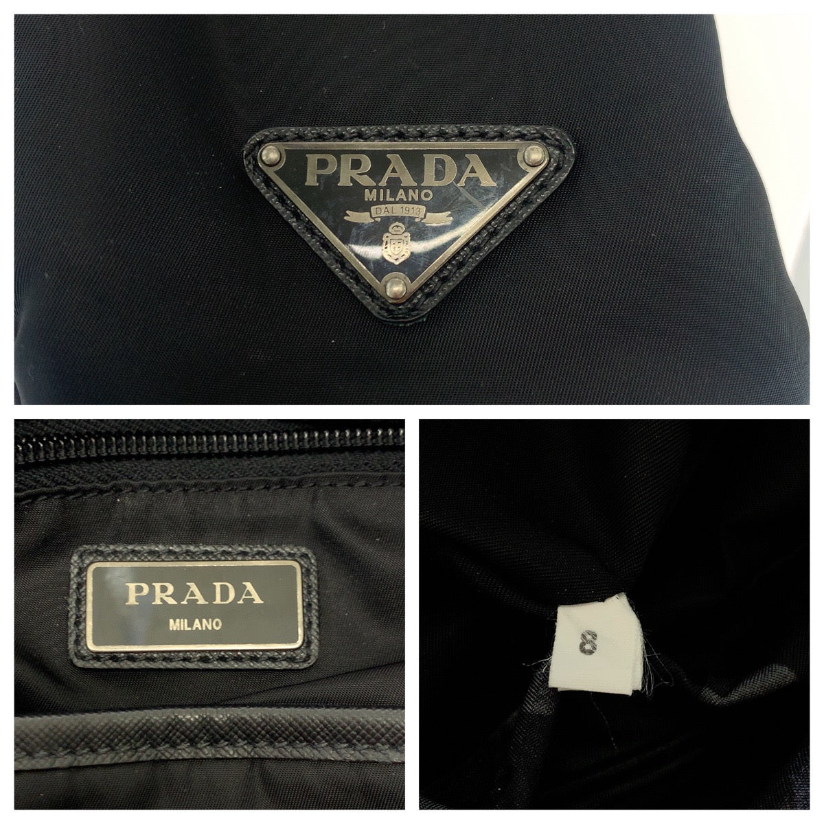 PRADA Backpack 2VZ135 Nylon Black Blue Gray SilverMetal Backpack Backpack Camouflage Pattern Triangle With logo mens Used Authentic