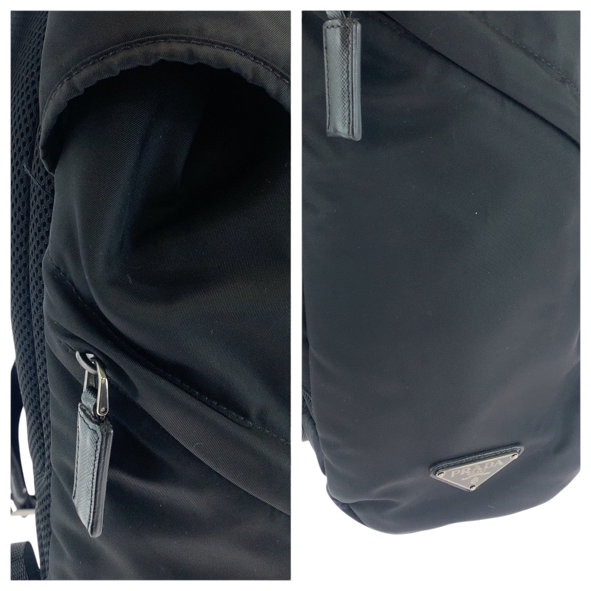 PRADA Backpack 2VZ135 Nylon Black Blue Gray SilverMetal Backpack Backpack Camouflage Pattern Triangle With logo mens Used Authentic