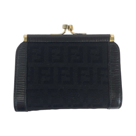 FENDI Coin case canvas black Coin case compact wallet Zucca Women Used Authentic