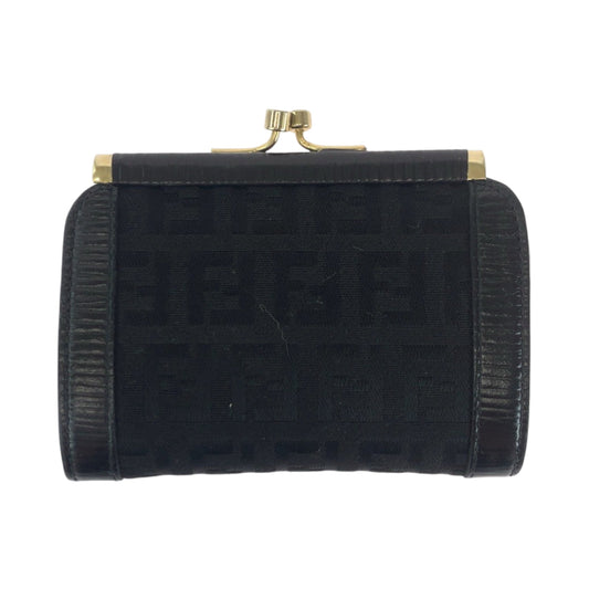 FENDI Coin case canvas black Coin case compact wallet Zucca Women Used Authentic
