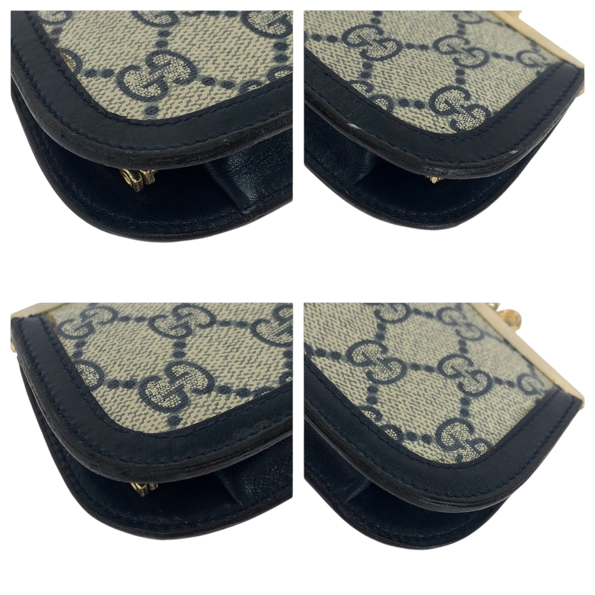 GUCCI Coin case GG Supreme Canvas Navy Coin case compact wallet Old Gucci Women Used Authentic