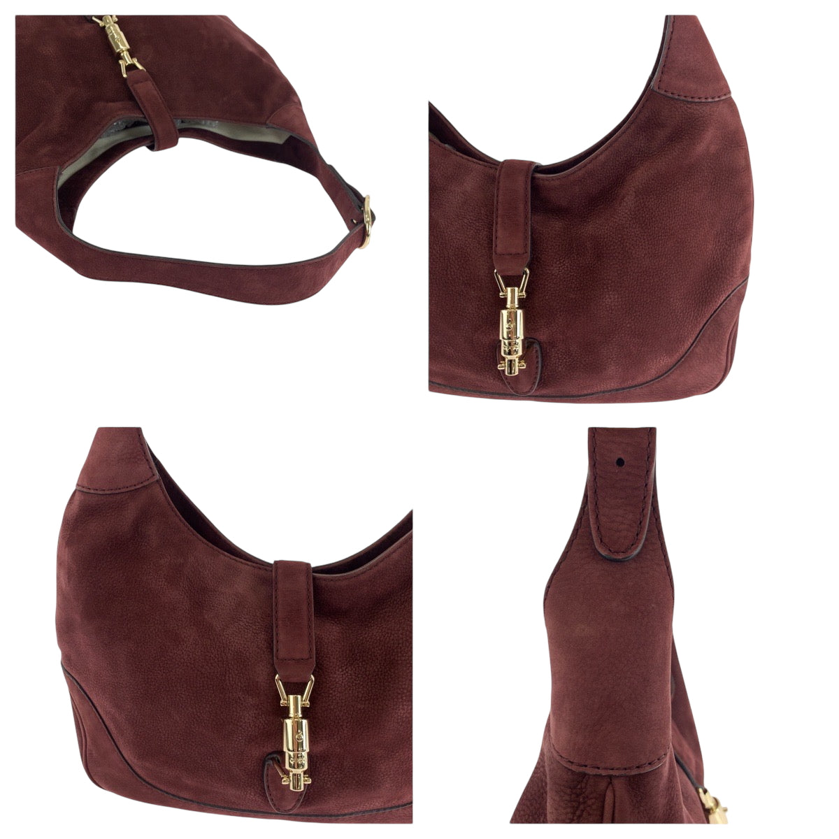 GUCCI Shoulder Bag 277520 Suede Bordeaux Gold Metal New Jackie