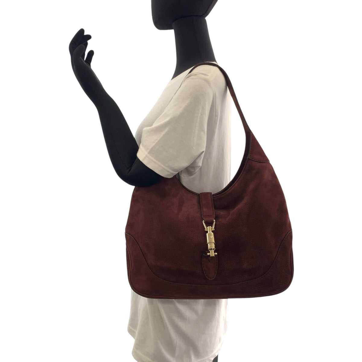 GUCCI Shoulder Bag 277520 Suede Bordeaux Gold Metal New Jackie