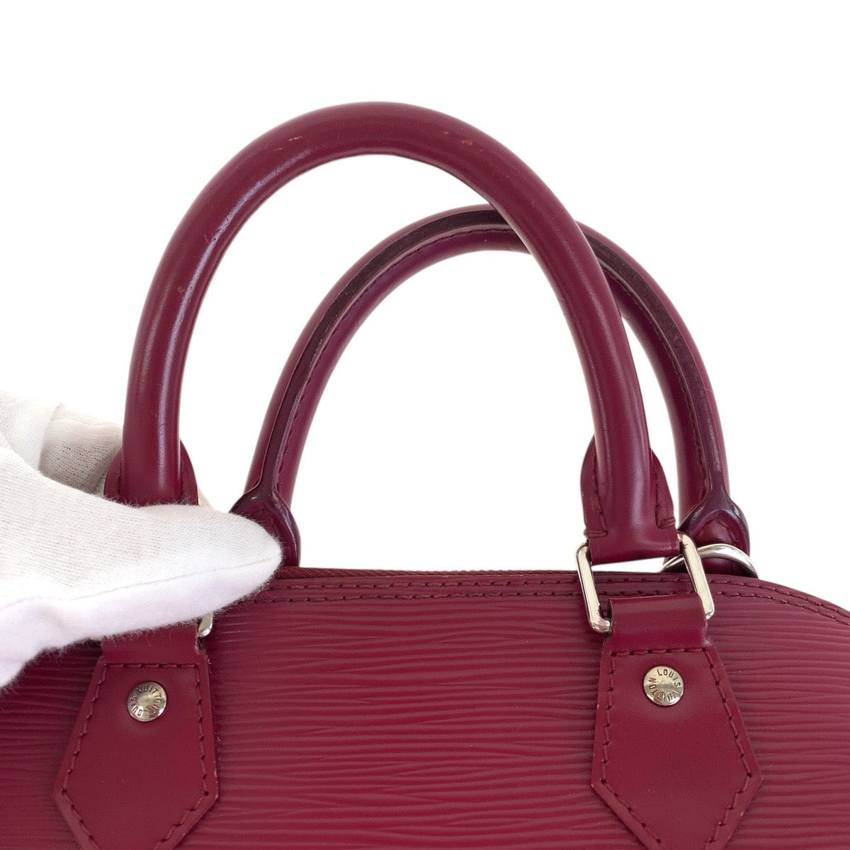 LOUIS VUITTON Handbag M40490 leather Fuchsia Wine Red Bordeaux SilverMetal Epi Alma Women Used Authentic