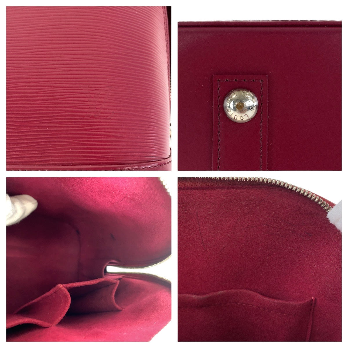 LOUIS VUITTON Handbag M40490 leather Fuchsia Wine Red Bordeaux SilverMetal Epi Alma Women Used Authentic
