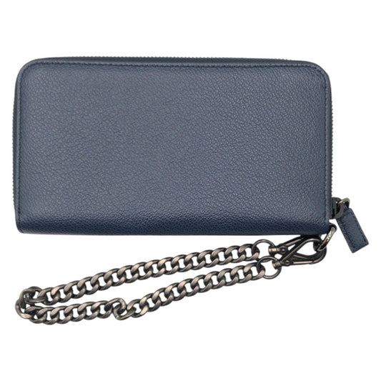 PRADA Long Wallet Purse leather Navy Black Metal