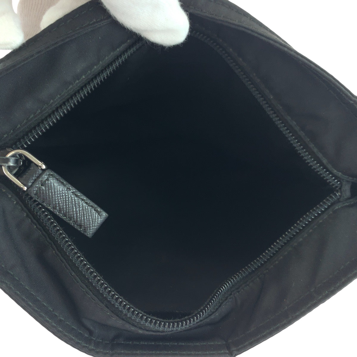 PRADA Shoulder Bag Nylon Black SilverMetal Shoulder Bag pochette Test Triangle With logo Women Used Authentic