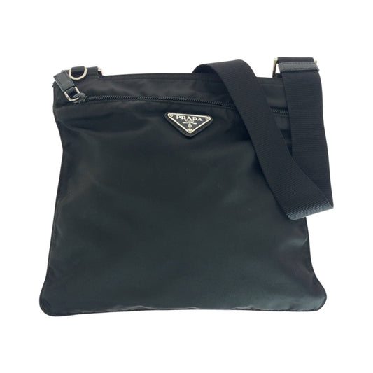 PRADA Shoulder Bag Nylon Black SilverMetal Shoulder Bag pochette Test Triangle With logo Women Used Authentic