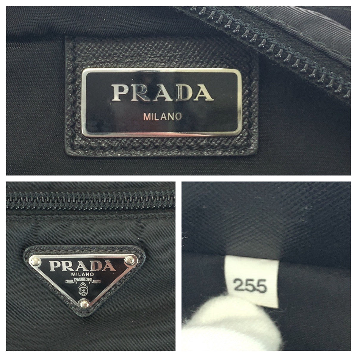 PRADA Shoulder Bag Nylon Black SilverMetal Shoulder Bag pochette Test Triangle With logo Women Used Authentic
