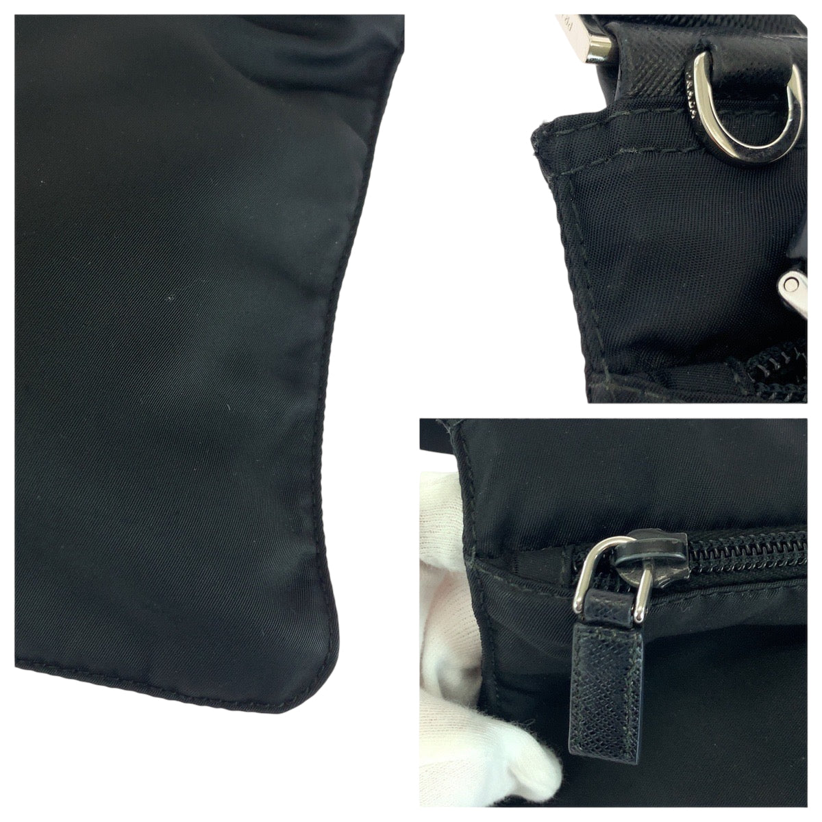 PRADA Shoulder Bag Nylon Black SilverMetal Shoulder Bag pochette Test Triangle With logo Women Used Authentic