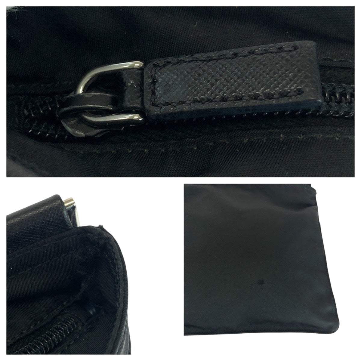 PRADA Shoulder Bag Nylon Black SilverMetal Shoulder Bag pochette Test Triangle With logo Women Used Authentic