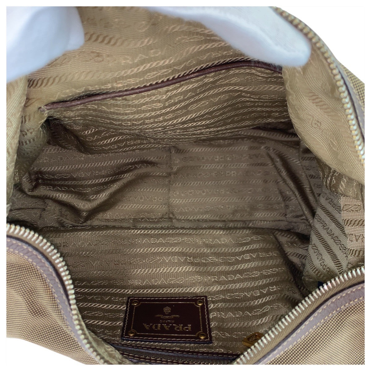 PRADA Shoulder Bag Canvas, Leather Brown Gold Metal Hobo Shoulder Bag Logo jacquard Women Used Authentic