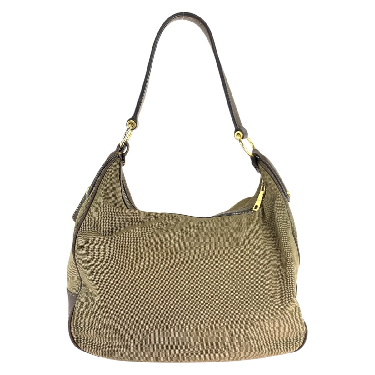 PRADA Shoulder Bag Canvas, Leather Brown Gold Metal Hobo Shoulder Bag Logo jacquard Women Used Authentic