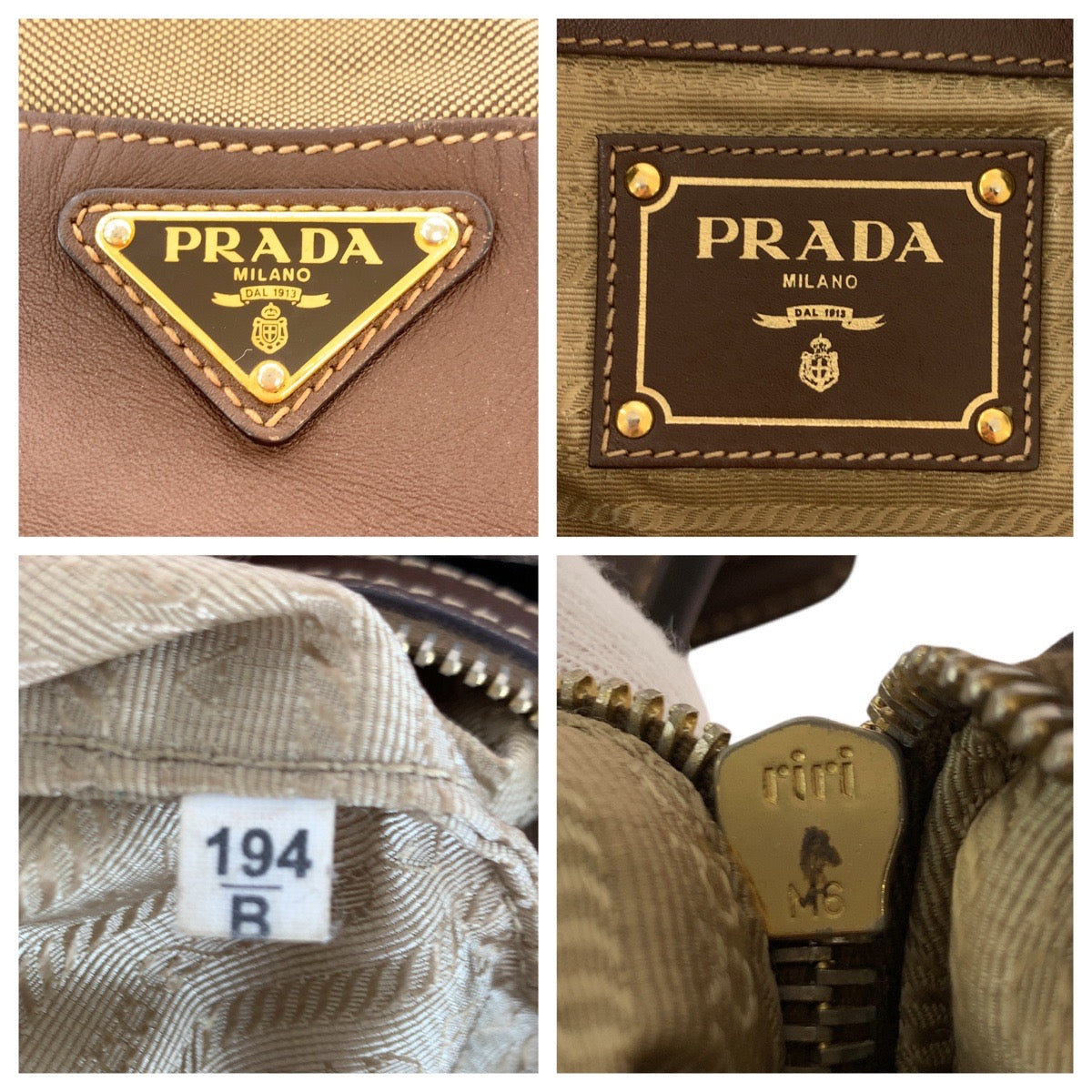 PRADA Shoulder Bag Canvas, Leather Brown Gold Metal Hobo Shoulder Bag Logo jacquard Women Used Authentic