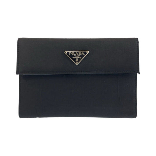PRADA Tri-fold wallet Nylon Black SilverMetal Folding wallet Compact wallet Test Triangle With logo Women Used Authentic