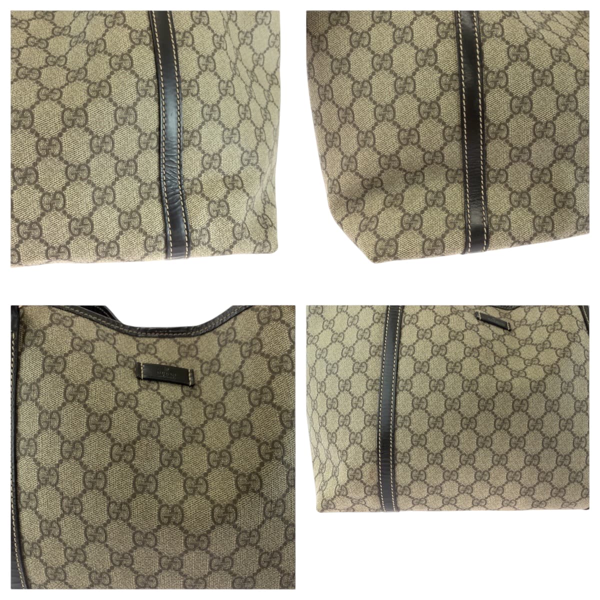 GUCCI Tote Bag 197953 GG Supreme Canvas Beige Brown Gold Metal Tote Bag Shoulder Bag Women Used Authentic