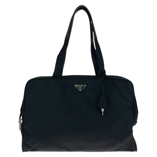 PRADA Shoulder Bag Nylon Black SilverMetal Shoulder Bag Tote Bag Test Triangle With logo Women Used Authentic