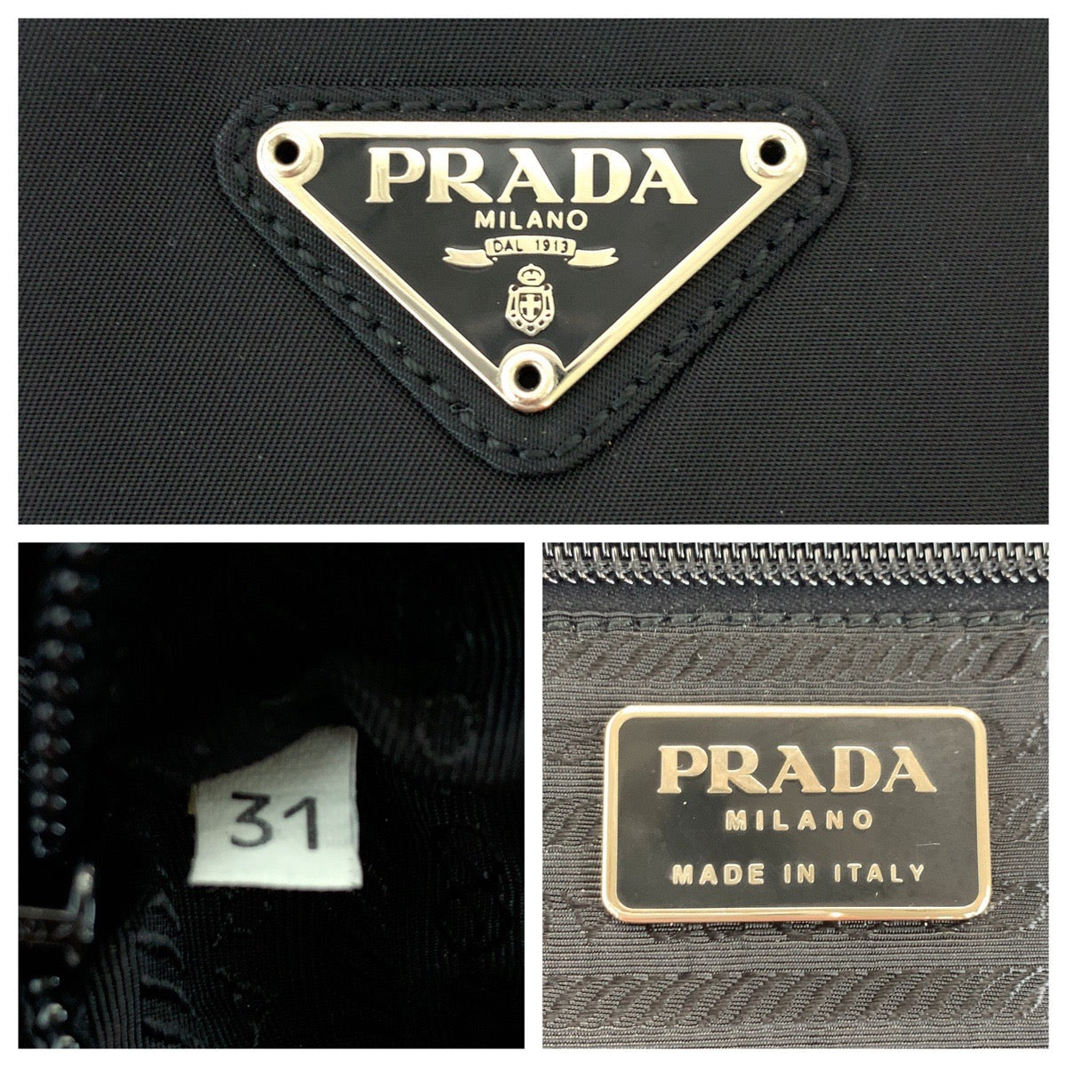 PRADA Shoulder Bag Nylon Black SilverMetal Shoulder Bag Tote Bag Test Triangle With logo Women Used Authentic