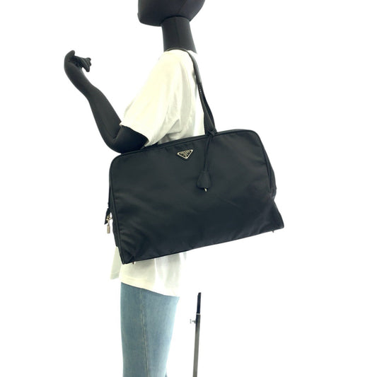PRADA Shoulder Bag Nylon Black SilverMetal Shoulder Bag Tote Bag Test Triangle With logo Women Used Authentic