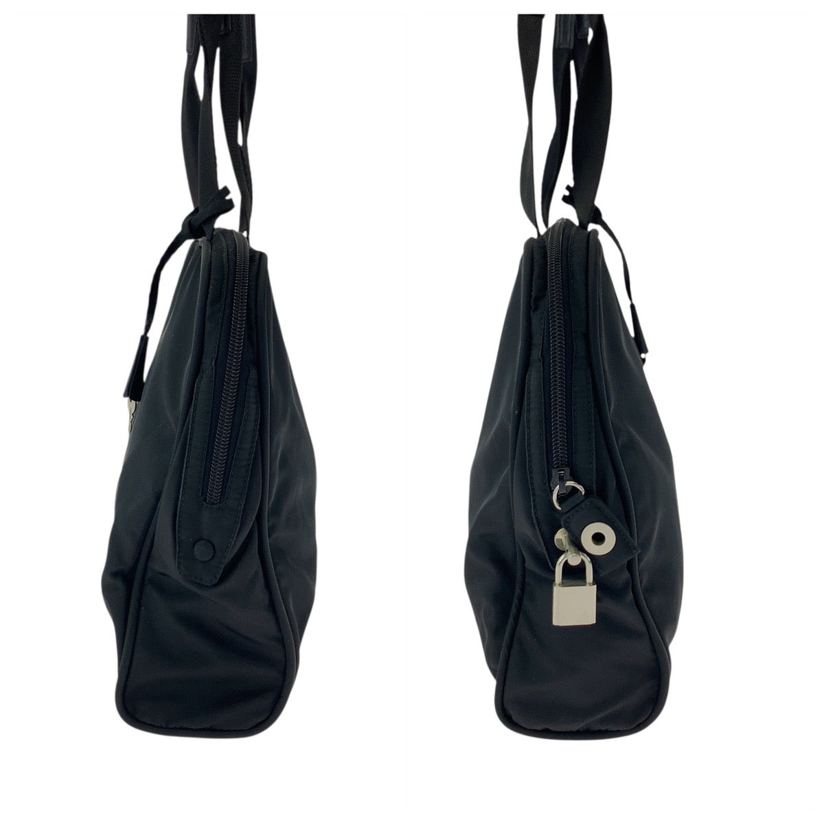PRADA Shoulder Bag Nylon Black SilverMetal Shoulder Bag Tote Bag Test Triangle With logo Women Used Authentic