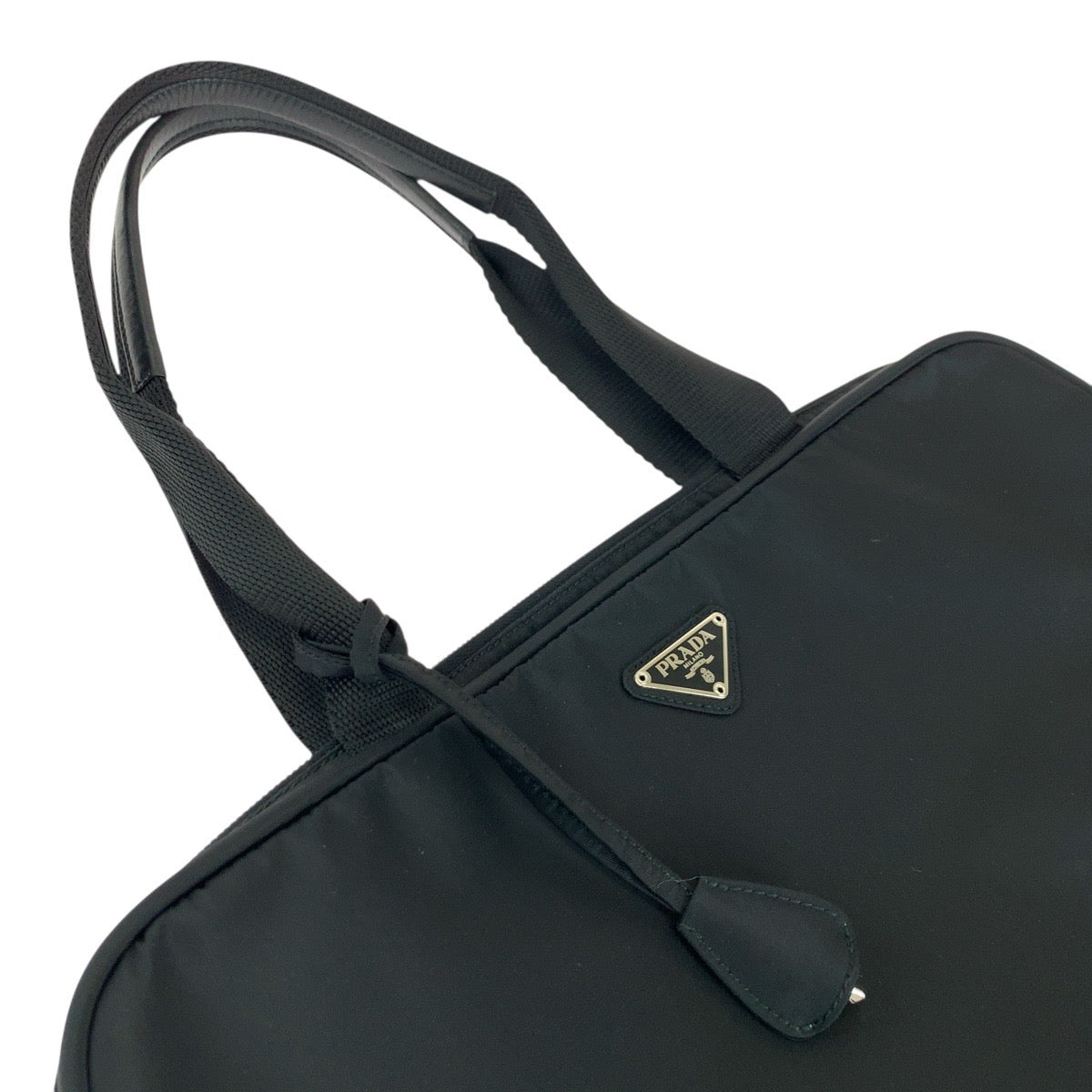 PRADA Shoulder Bag Nylon Black SilverMetal Shoulder Bag Tote Bag Test Triangle With logo Women Used Authentic