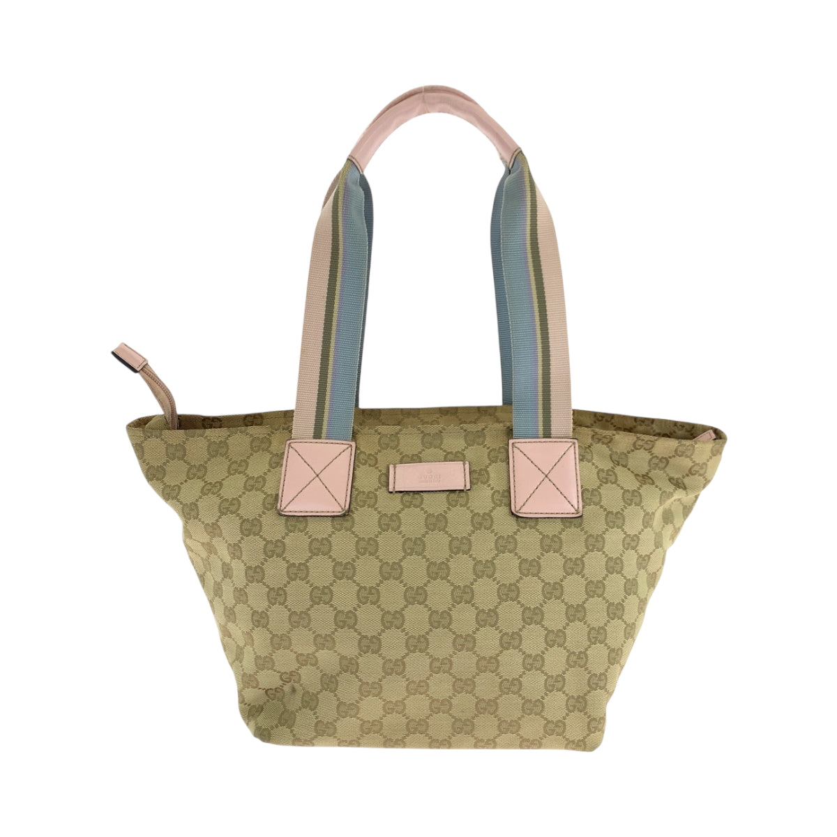 GUCCI Tote Bag 131230 GG canvas Beige Pink Blue Gold Metal Tote Bag Shoulder Bag Women Used Authentic