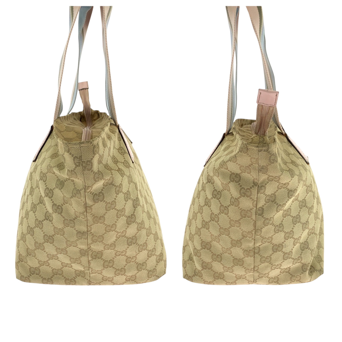 GUCCI Tote Bag 131230 GG canvas Beige Pink Blue Gold Metal Tote Bag Shoulder Bag Women Used Authentic