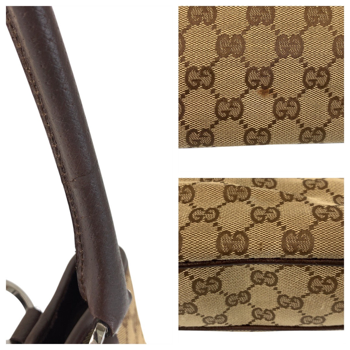 GUCCI Tote Bag 113015 GG canvas, leather Beige brown Tote Bag Shoulder Bag Women Used Authentic