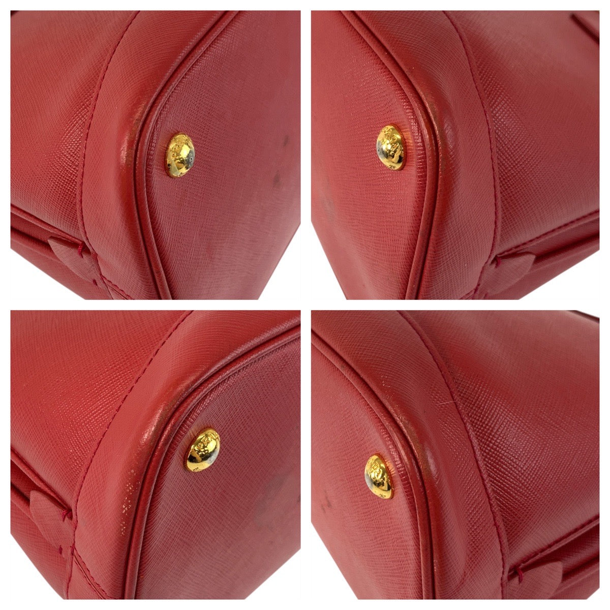 PRADA Handbag leather Red Gold Metal Safiano Promenade Women Used Authentic