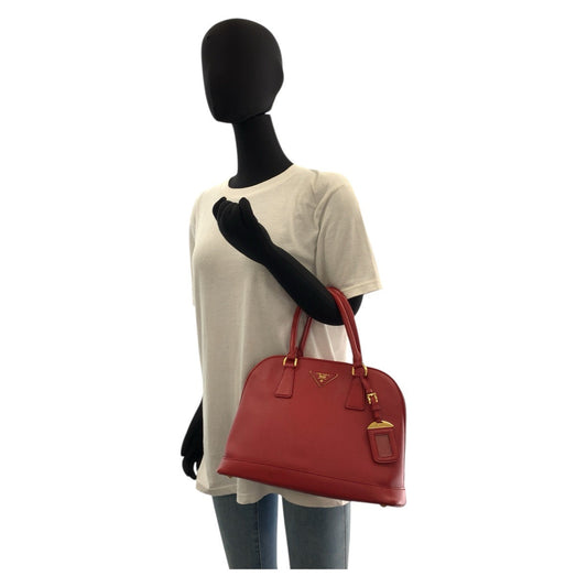 PRADA Handbag leather Red Gold Metal Safiano Promenade Women Used Authentic